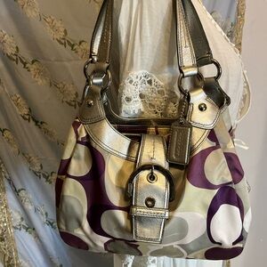 Coach soho signatrure scarf Metallic and Purple Shoulder Bag